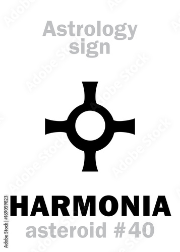 Astrology Alphabet: HARMONIA, asteroid #40. Hieroglyphics character sign (single symbol).