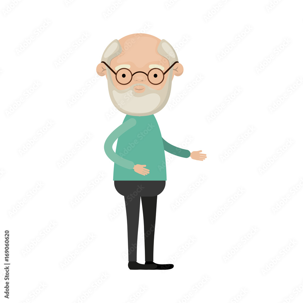 colorful full body grandfather in clothes with beard and glasses