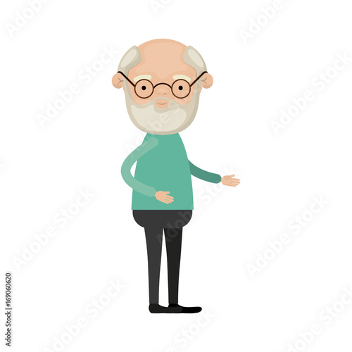 colorful full body grandfather in clothes with beard and glasses