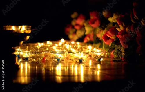 Candle lit thai culture in Asalha Puja day, Magha Puja day, Visakha Puja Day photo