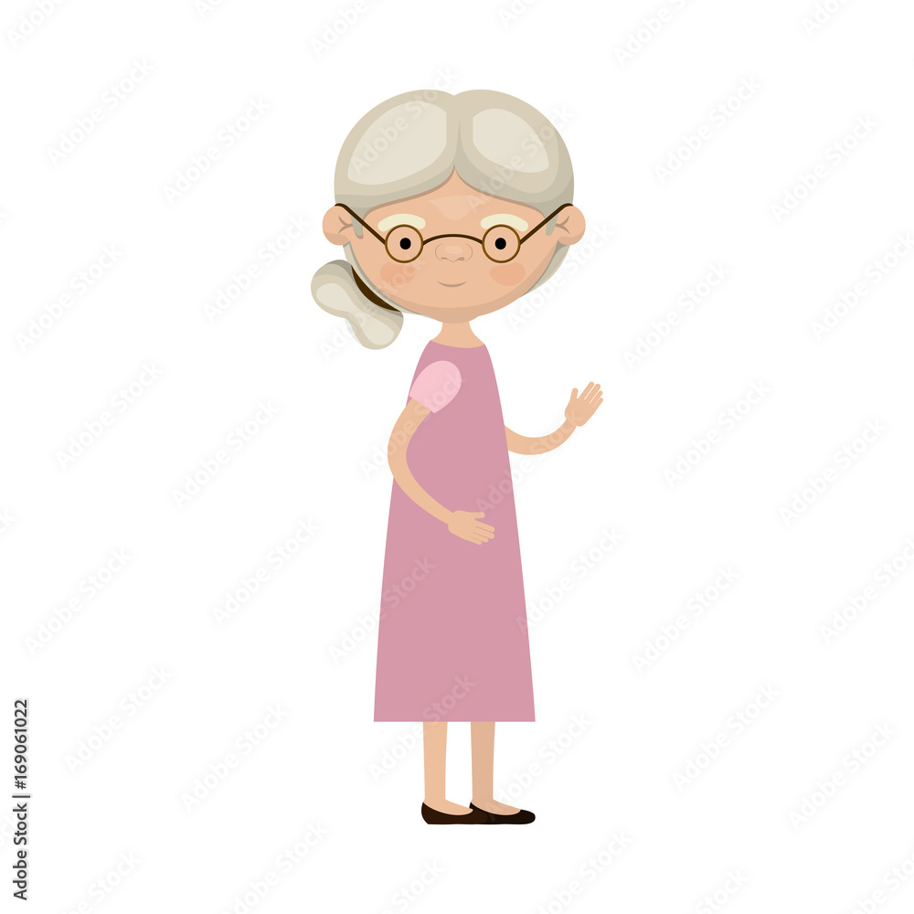 colorful full body elderly woman in dress with side bun hairstyle and glasses colorful full body elderly woman in dress with side bun hairstyle and glasses