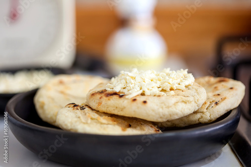 Traditional Colombian white corn arepa with cheese