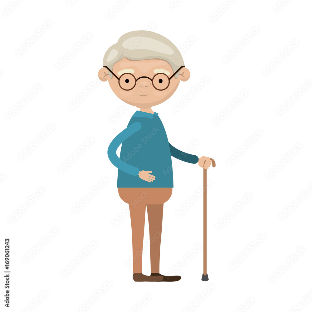 colorful full body elderly man in walking stick with glasses colorful full body elderly man in walking stick with glasses