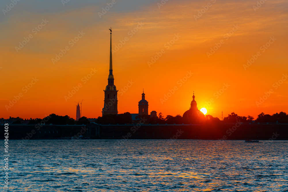 Orange sunset over Peter and Paul Fortress