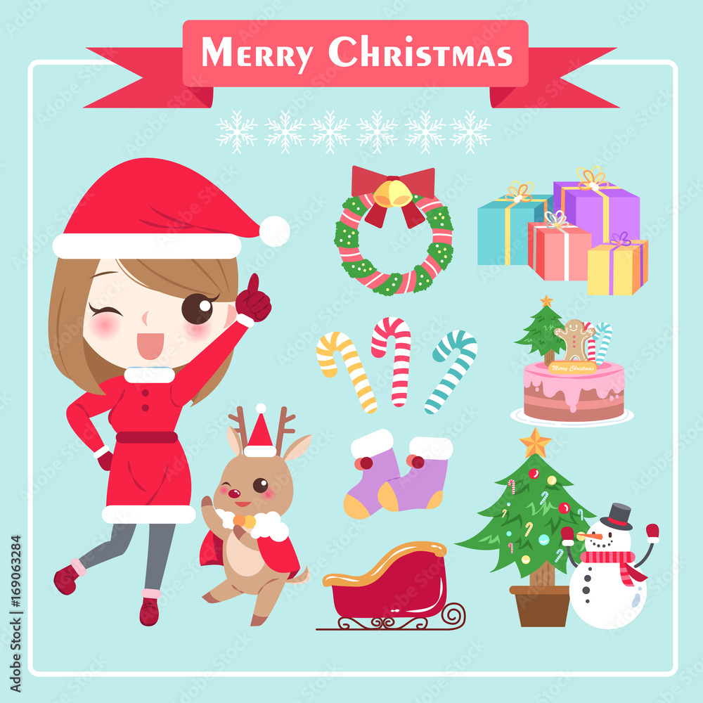 cartoon woman with christmas cartoon woman with christmas