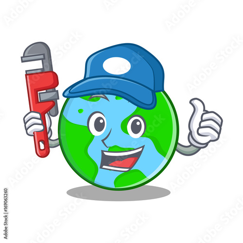 Plumber world globe character cartoon