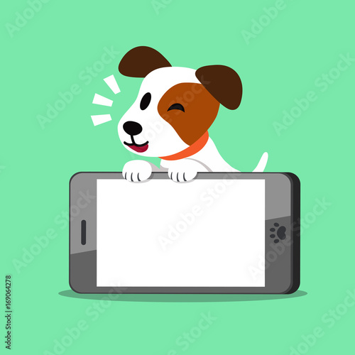 Cartoon jack russell terrier dog and smartphone