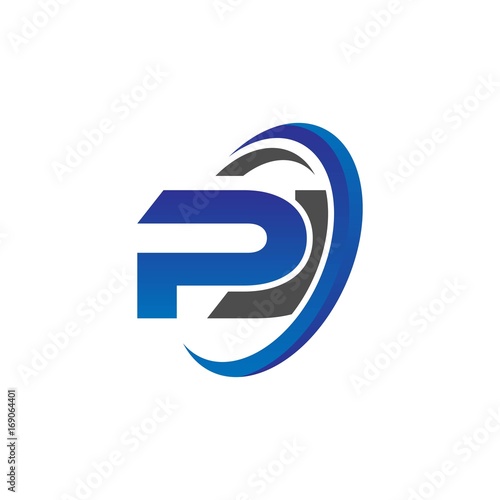 vector initial logo letters pj with circle swoosh blue gray © triwaw