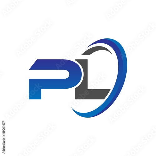 vector initial logo letters pl with circle swoosh blue gray
