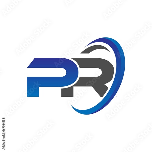vector initial logo letters pr with circle swoosh blue gray