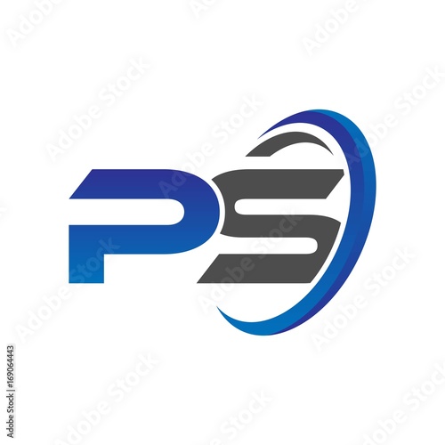 vector initial logo letters ps with circle swoosh blue gray © triwaw