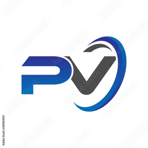 vector initial logo letters pv with circle swoosh blue gray