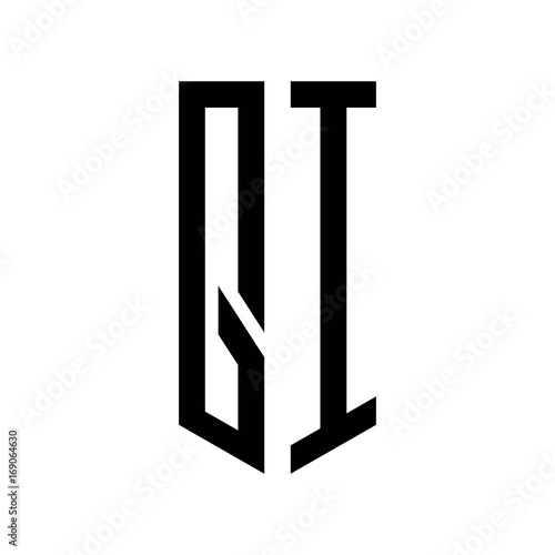 initial letters logo qi black monogram pentagon shield shape