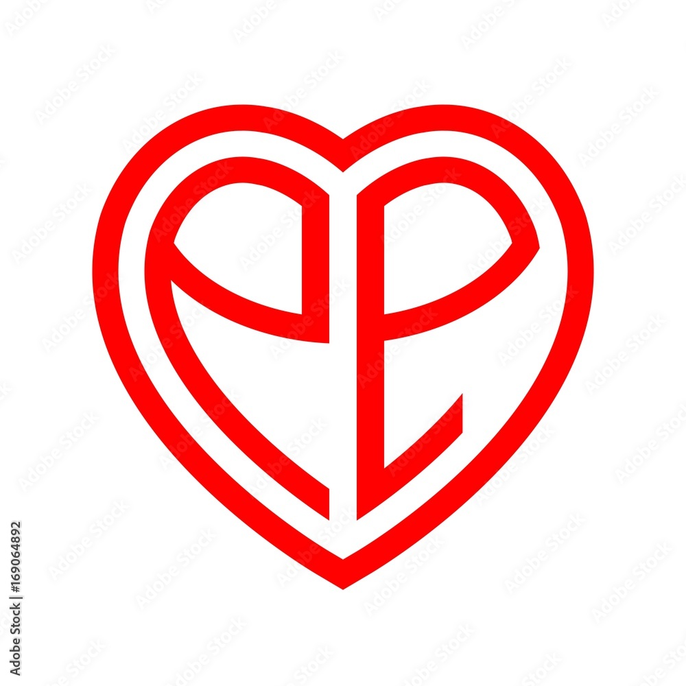 initial letters logo pp red monogram heart love shape