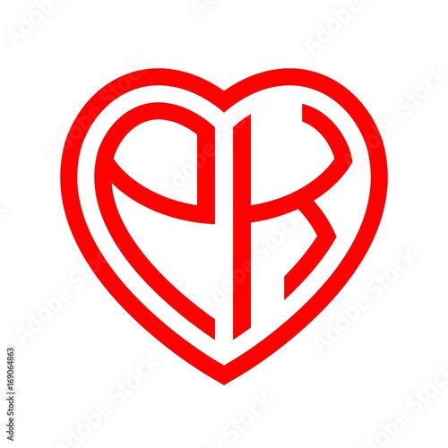 initial letters logo pk red monogram heart love shape