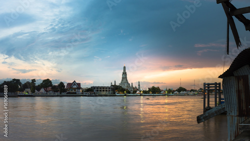 Panorama landscape sunset WAT-AROON Temple is landmarks of Bangkok Thailand
