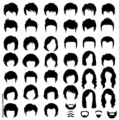 woman and man hair, vector hairstyle silhouette photo