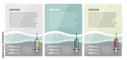 Syringe symbol on vector set brochure design, layout template.