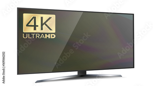 4K Screen Resolution Smart TV. Ultra HD Monitor Isolated On White Illustration