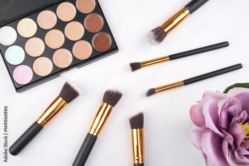 Beauty concept. Cosmetic accessories in top view or flat lay. Beauty concept. Cosmetic accessories in top view or flat lay.