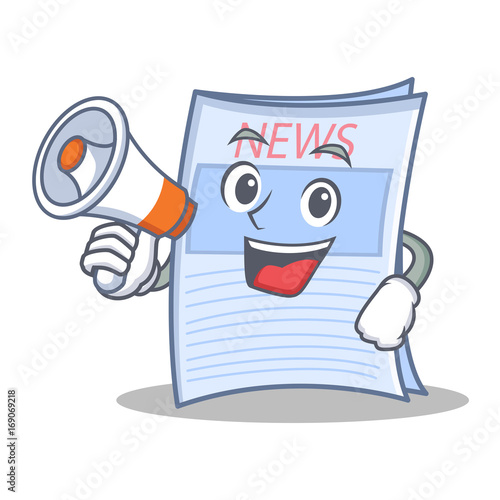 With megaphone newspaper character cartoon style