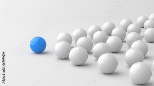 Leadership concept, blue leader ball, leading whites. 3D rendering