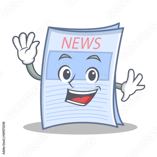 Waving newspaper character cartoon style