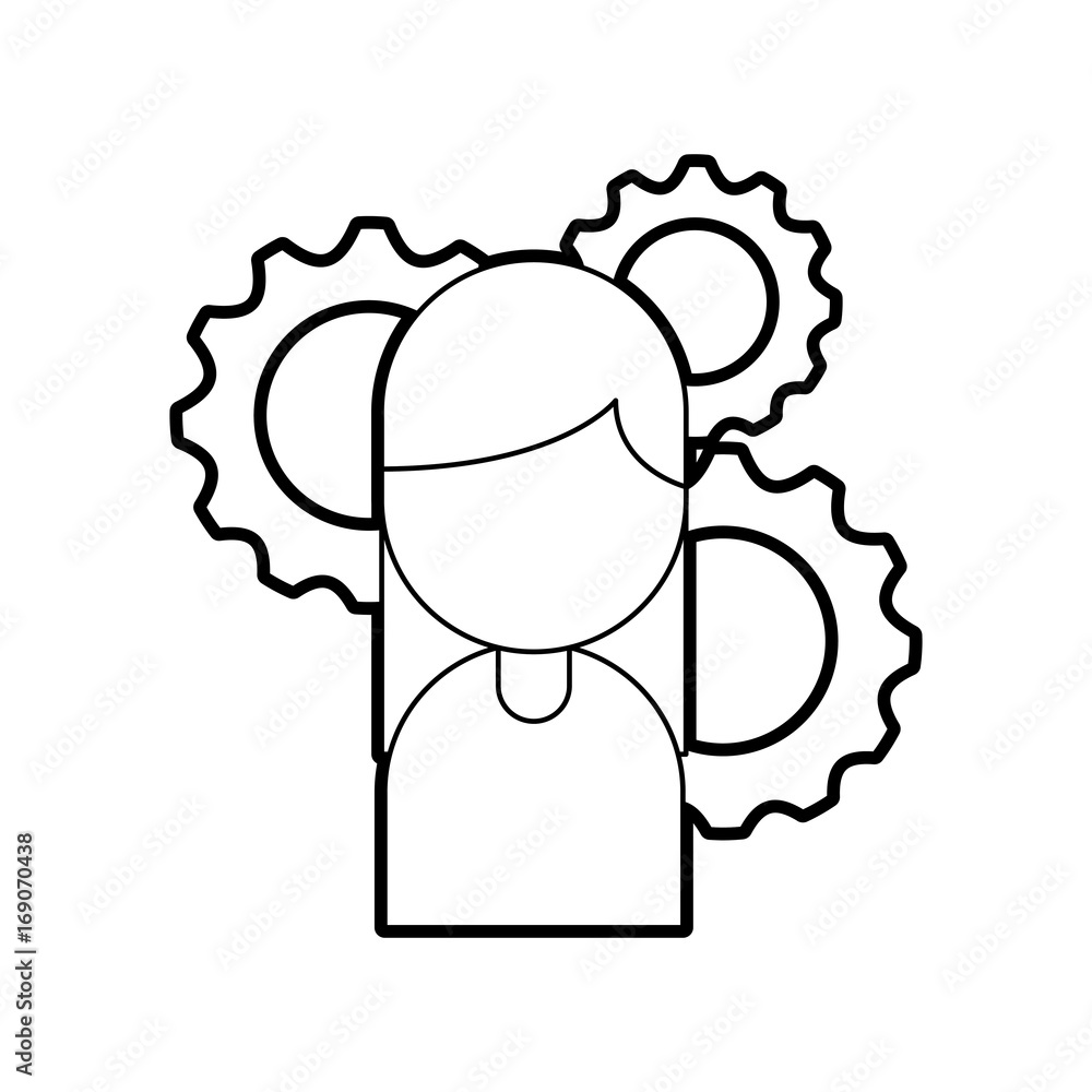 businesswoman avatar with gears vector illustration design