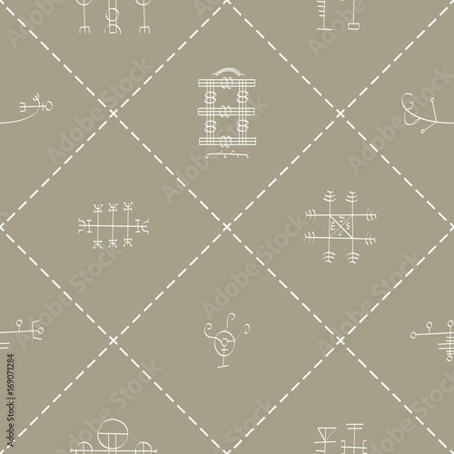 Seamless pattern with Icelandic magical symbols for your design