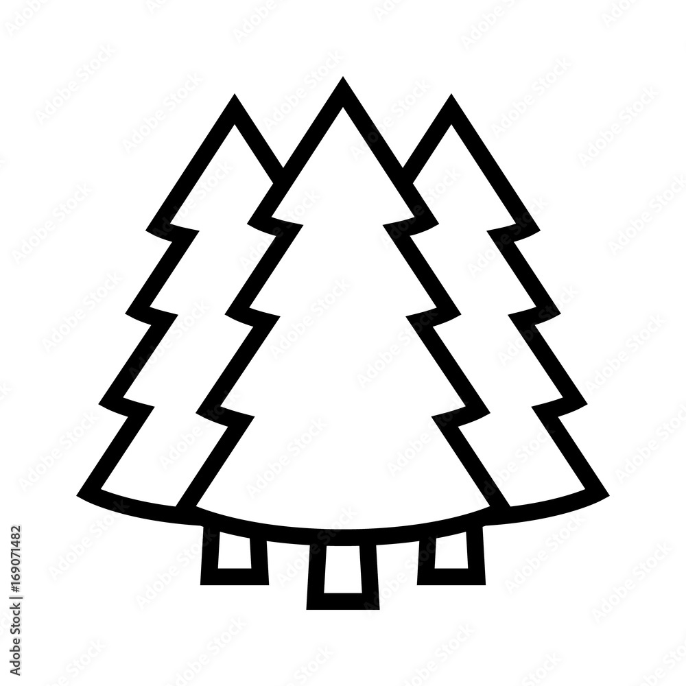 Three conifer pine trees in a forest or park line art vector icon for nature apps and websites Three conifer pine trees in a forest or park line art vector icon for nature apps and websites