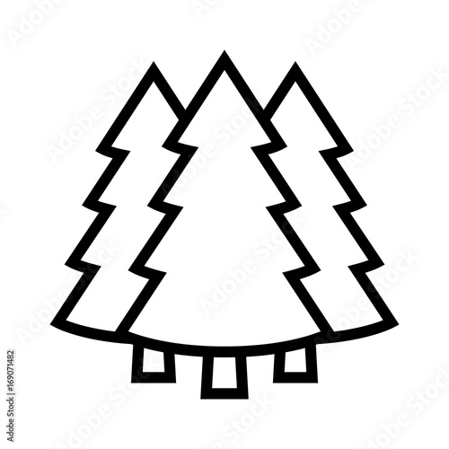 Three conifer pine trees in a forest or park line art vector icon for nature apps and websites