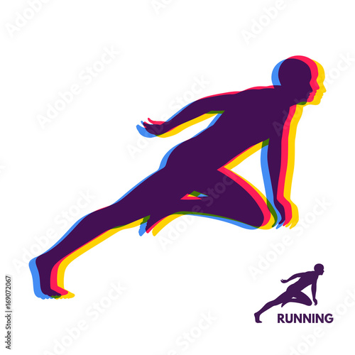 Silhouette of a running man. Design for Sport. Emblem for marathon and jogging. Vector Illustration.