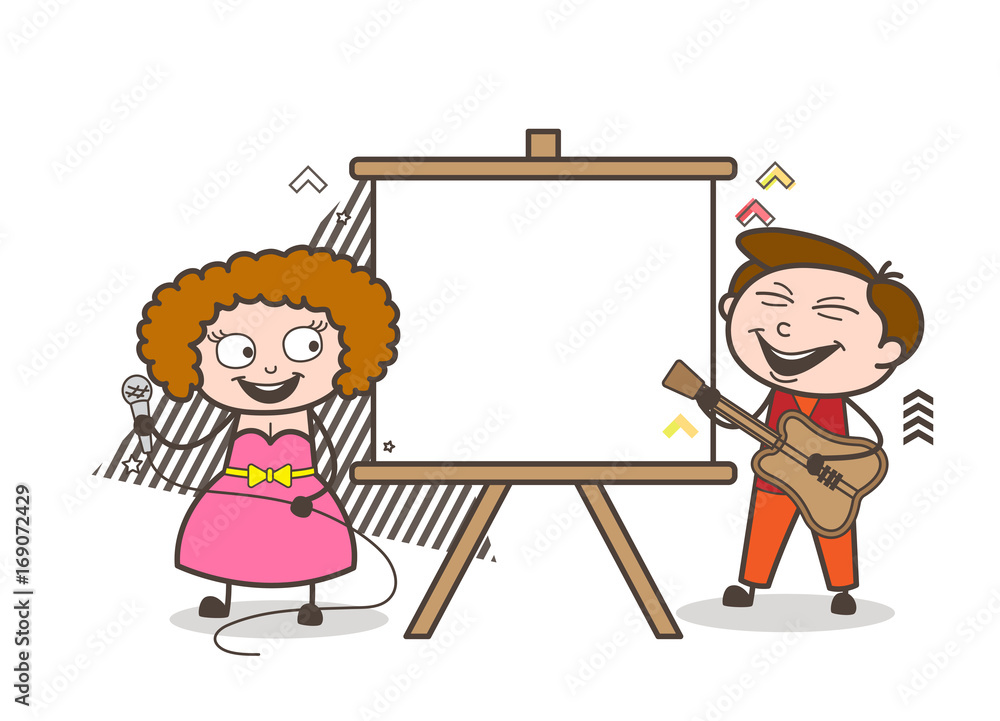 Female Singer and Guitarist with Blank Canvas Frame Vector Female Singer and Guitarist with Blank Canvas Frame Vector