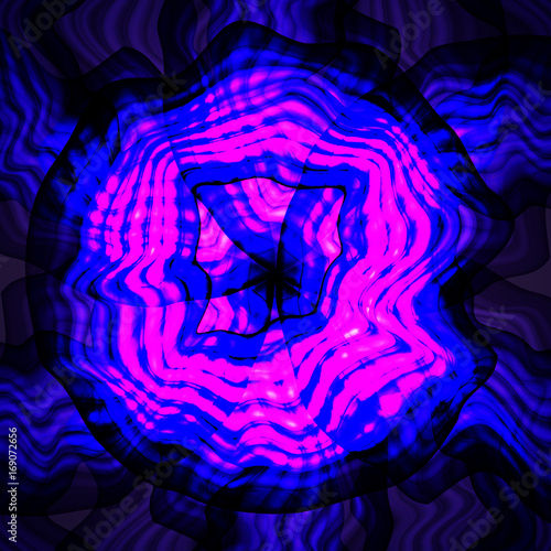 Blue purple swirl fractal elements on black background. Fire magic objects