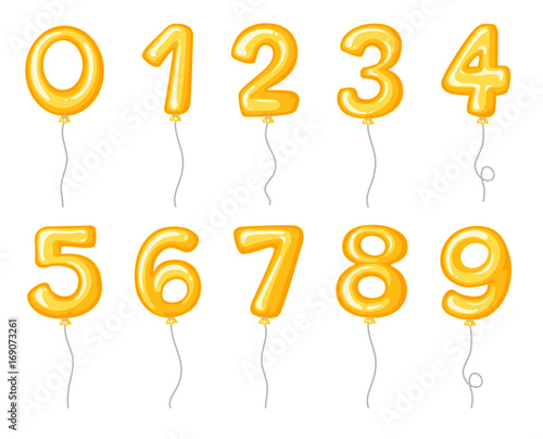 Yellow balloons shaped of numbers