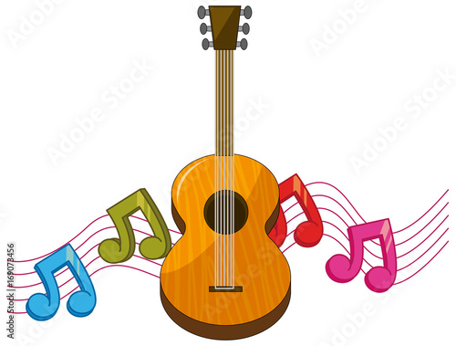 Classic guitar with music notes in background