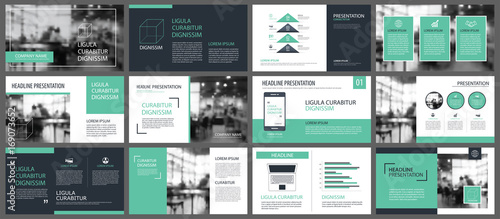 Green presentation templates and infographics elements background. Use for business annual report, flyer, corporate marketing, leaflet, advertising, brochure, modern style.