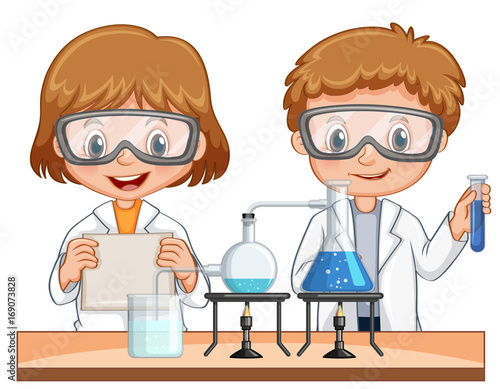 Boy and girl do science experiment together