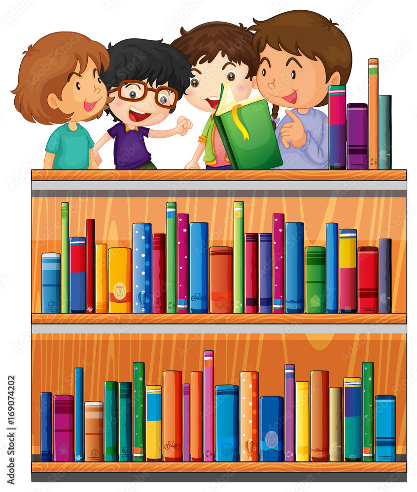 Children reading books in library Children reading books in library