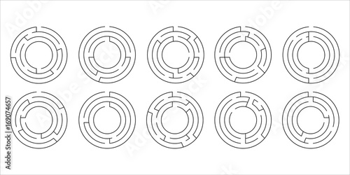 vector illustration of a set of ten circular mazes