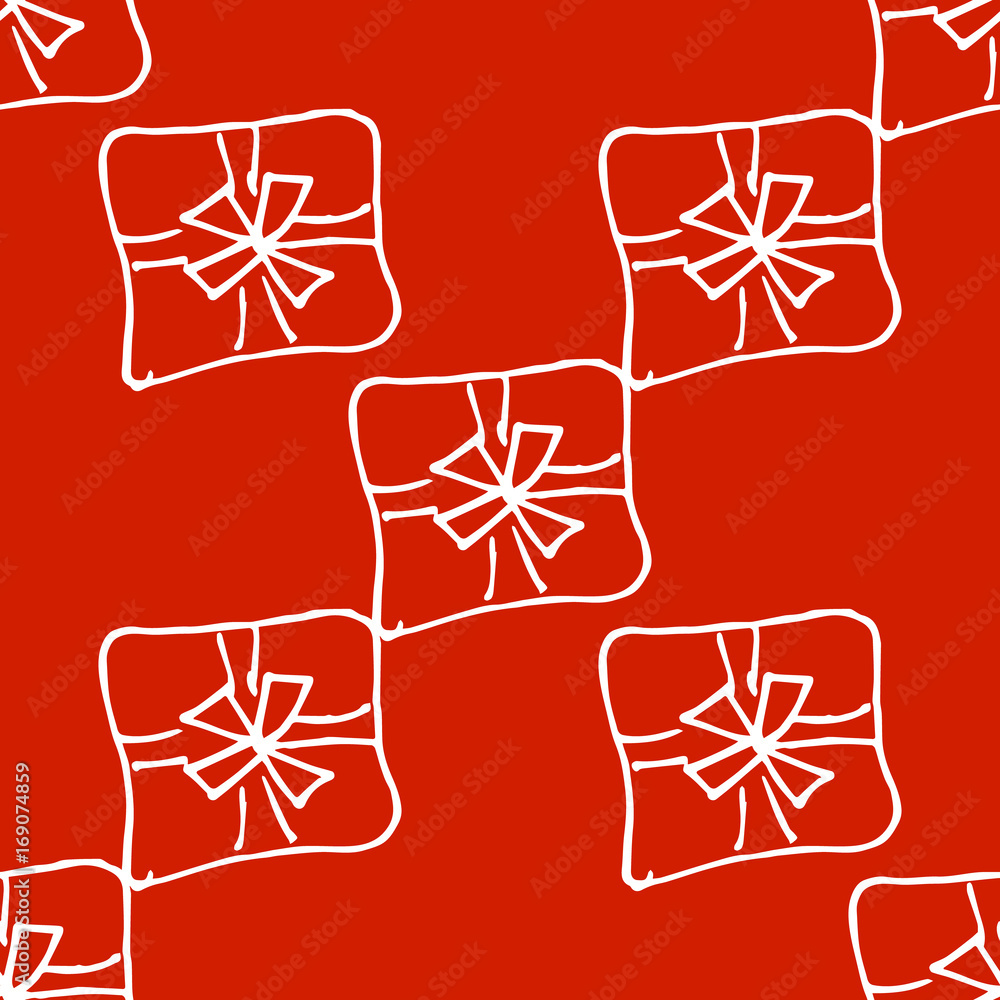 Gift boxes seamless pattern. Line, outline art. Light Christmas background Gift boxes seamless pattern. Line, outline art. Light Christmas background