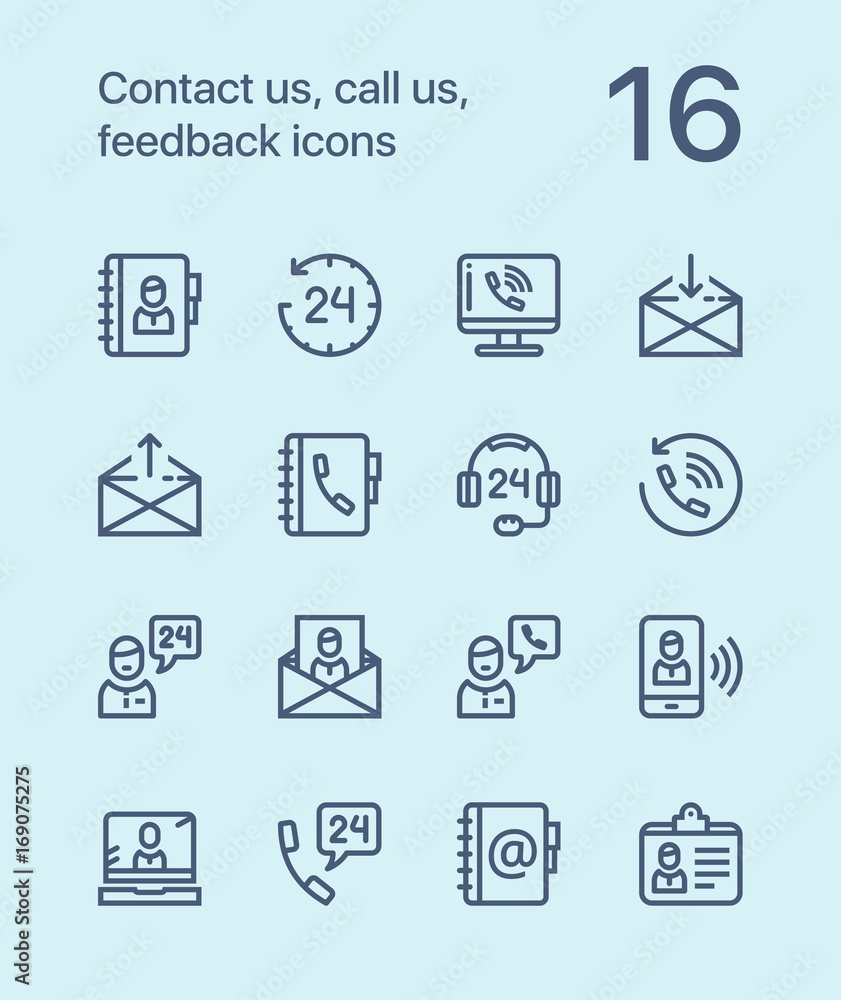 Outline Contact us, call us, feedback icons for web and mobile design pack 1