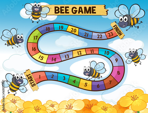Boardgame template with bees flying