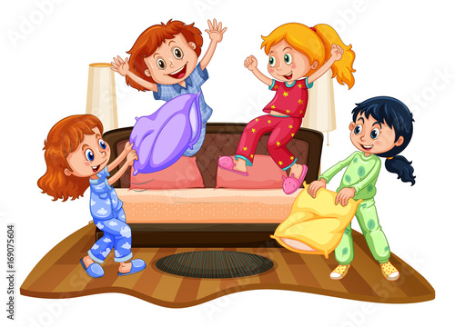 Many girls at slumber party