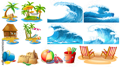 Summer theme with blue waves and islands