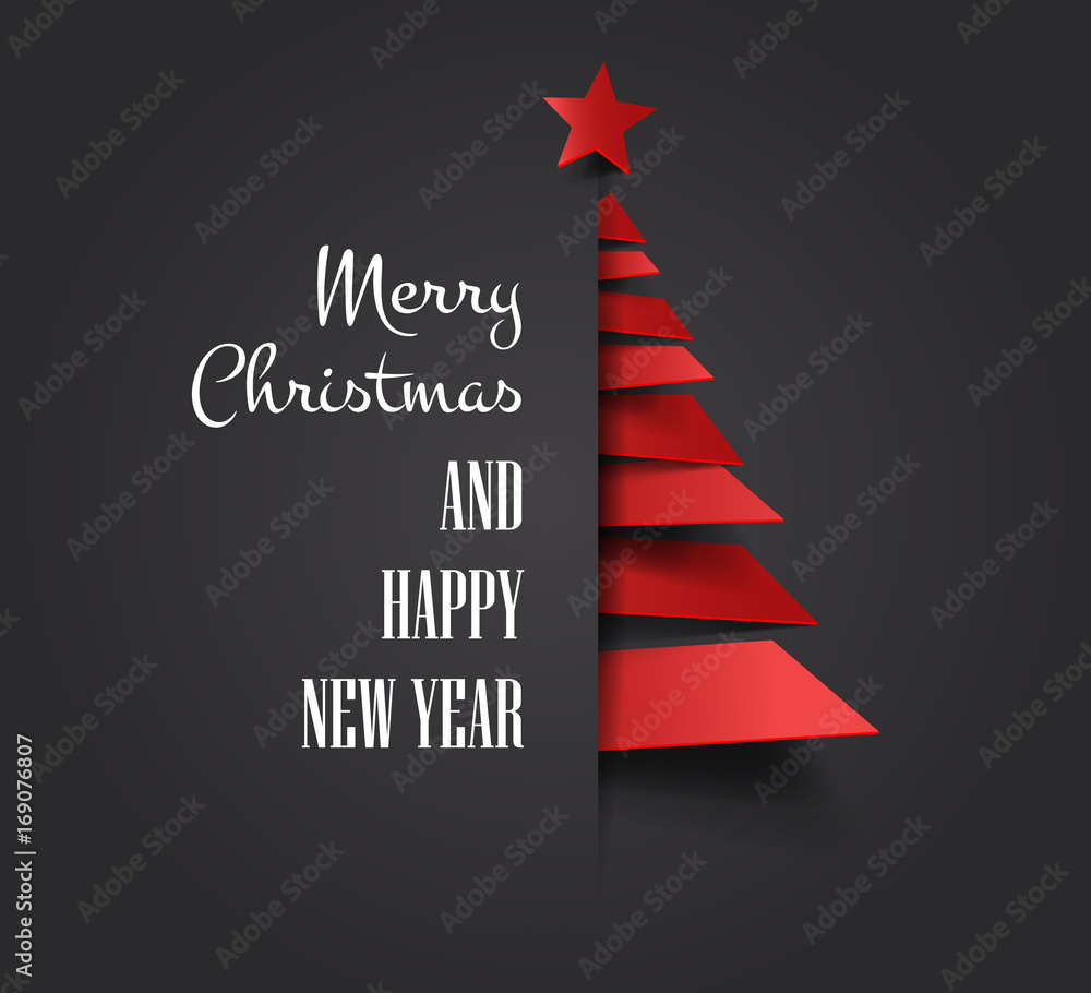 Merry christmas happy new year golden triangle tree low poly. christmas tree, design, vector illustration. Creative Christmas tree. Merry christmas greeting card. - obrazy, fototapety, plakaty 