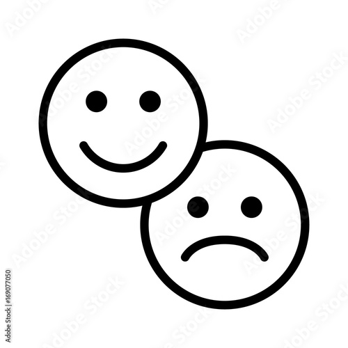 Customer satisfaction happy & sad / unhappy smiley face flat color icon for apps and websites