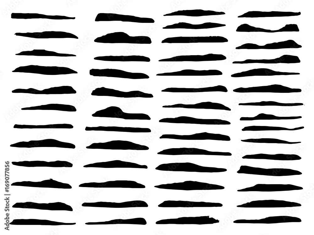 Vector set of different brushes. Black paintbrush lines