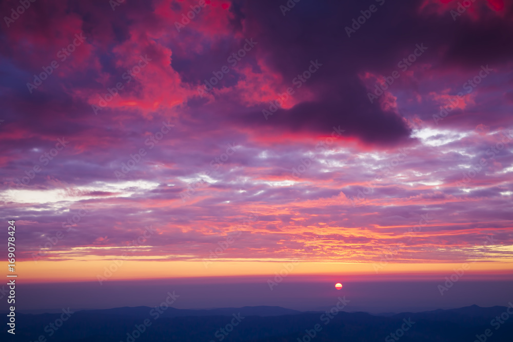 pink sunset or sunrise with beautiful clouds on the sky