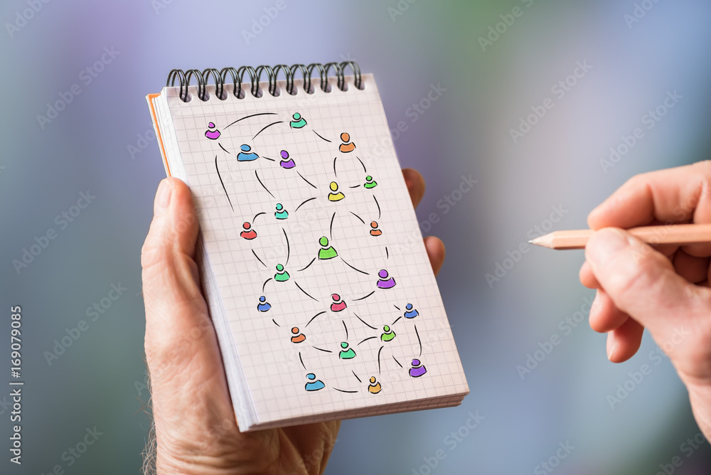 Social network concept on a notepad Social network concept on a notepad